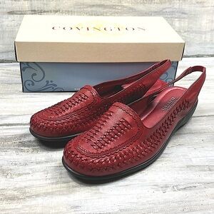 Classic Elements Brick Red Leather Slingback Flats “Hudson” Casual Sandal In Box